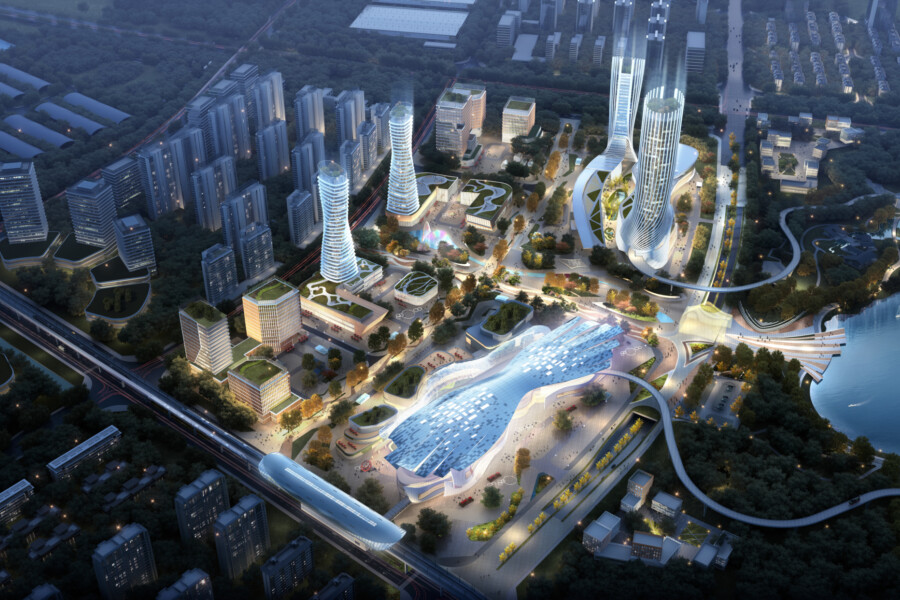 Jiangjin Central Business District In The Chinese City Of Chongqing By Chapman Taylor 202007001 夜景鸟瞰 Tjq02 Lyc